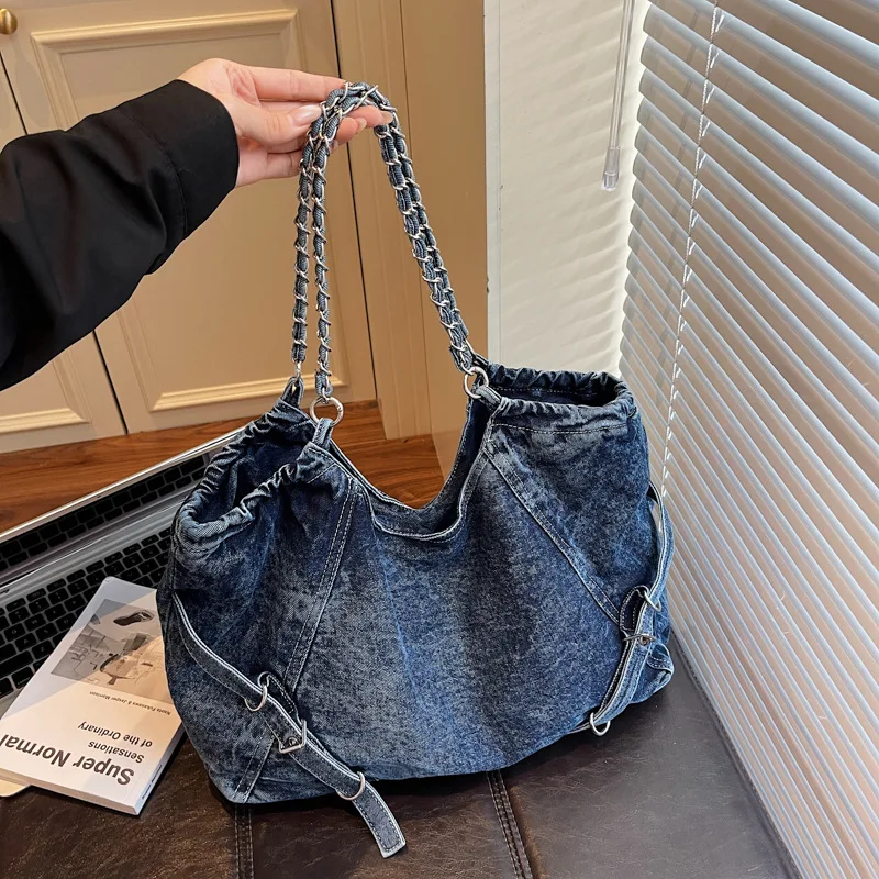 

Washed Denim Bag 2025 New High-end Versatile Chain Underarm Shoulder Bag