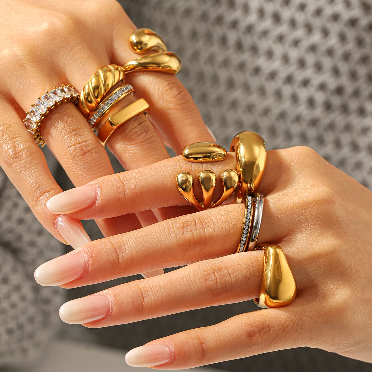 Juego de Anillos Geométricos Irregulares Chapados en Oro para Mujer, Multiestilo, Apilables, Hipoalergénicos, de Acero Inoxidable, Resistentes al Deslustre, para Regalo