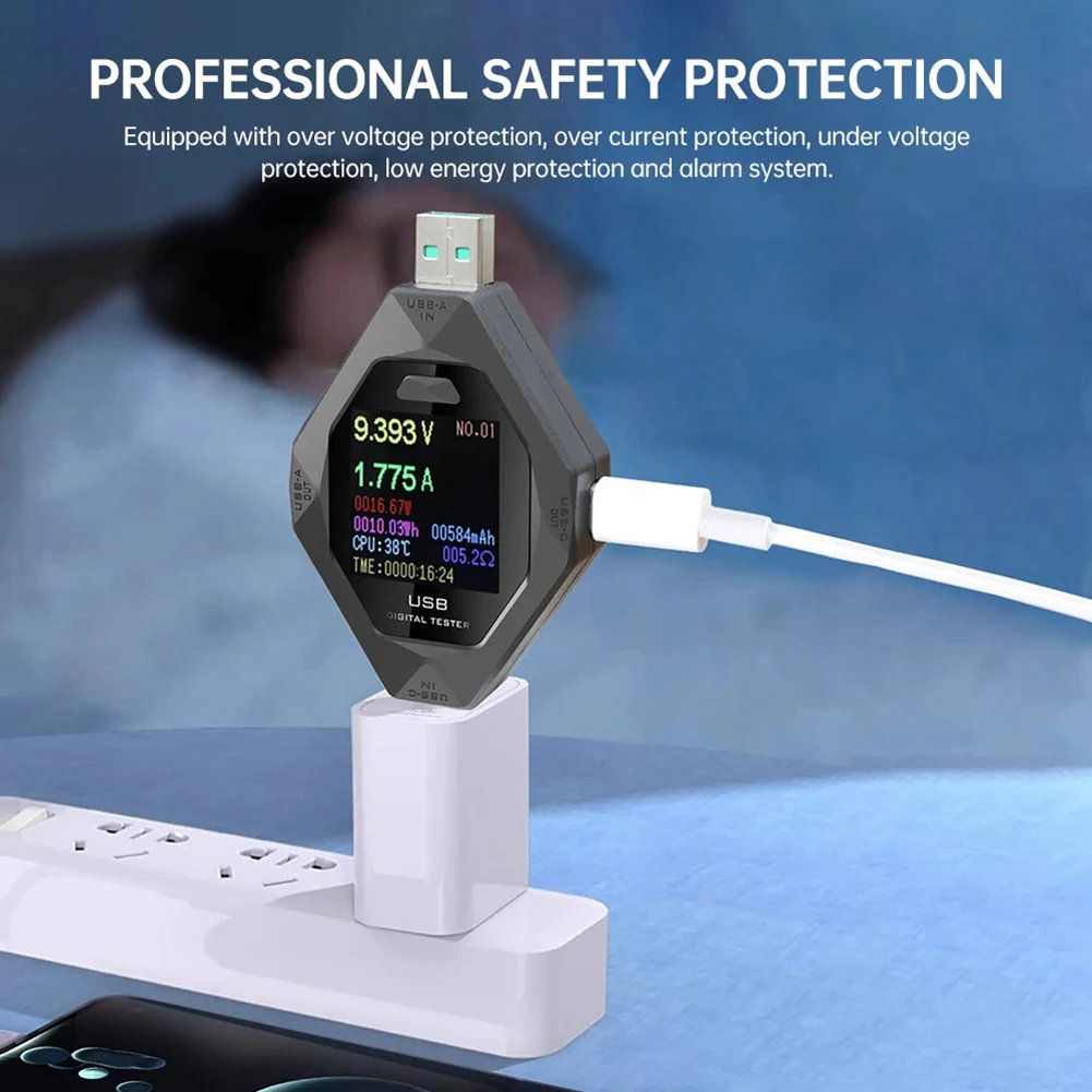 

ABGH-новый многофункциональный измеритель напряжения и тока типа C и USB 1,44 дюйма, анализатор обнаружения мощности с быстрой зарядкой, инструменты для тестирования