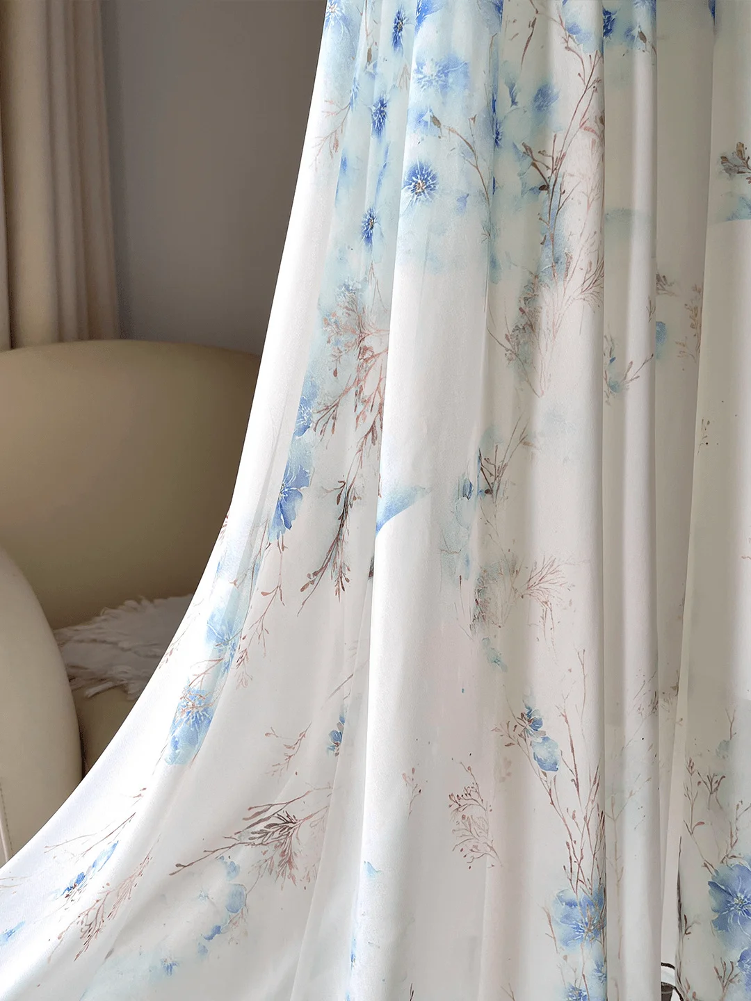 Floral Printing Dress Long Flowy Elegant V-Neck Long Sleeve Women's Skirt Soft Chic Casual Summer Womenswear