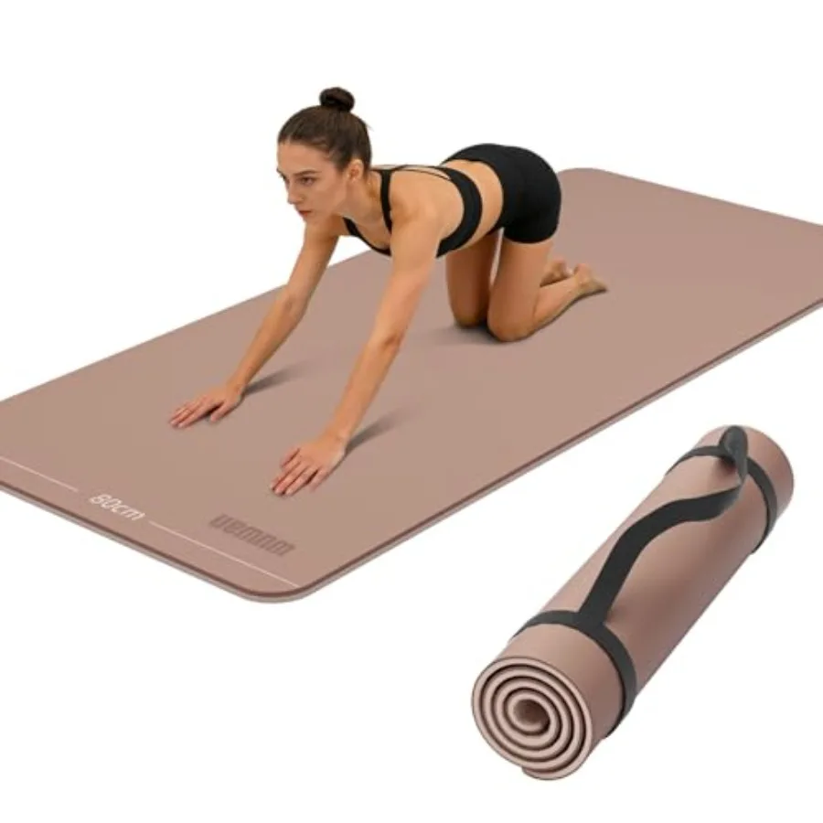

Широкий коврик для йоги 80 см, нескользящий, утолщенный (1/3 дюйма), из TPE, для фитнеса и упражнений, высокоэластичный, для горячей йоги, 72 дюйма x 32 дюйма, с ремнем для переноски