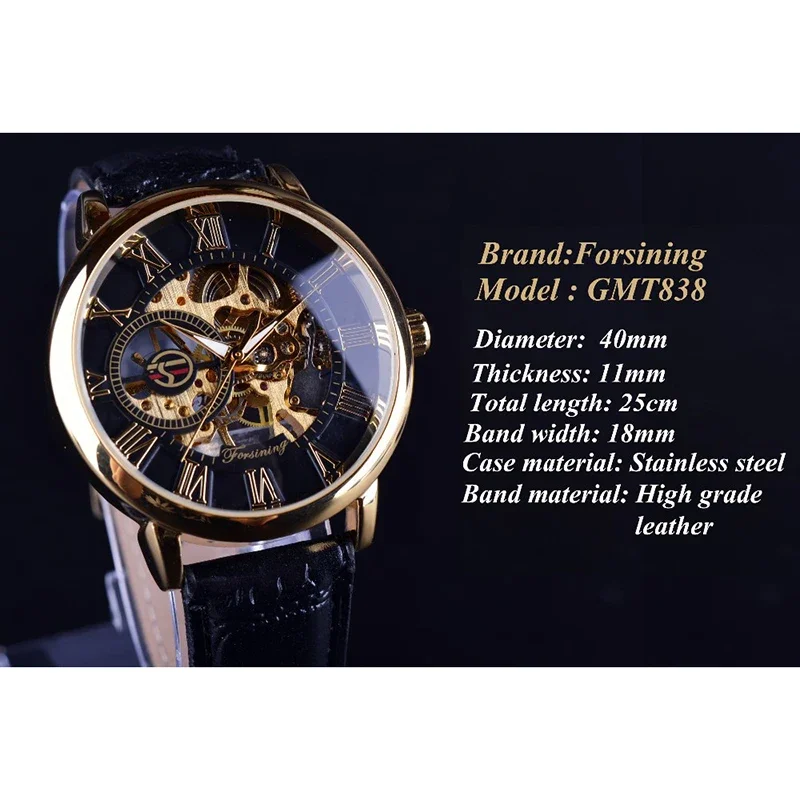 Luxury Mens Steampunk Skeleton Stainless Steel Mechanical Wrist Watch