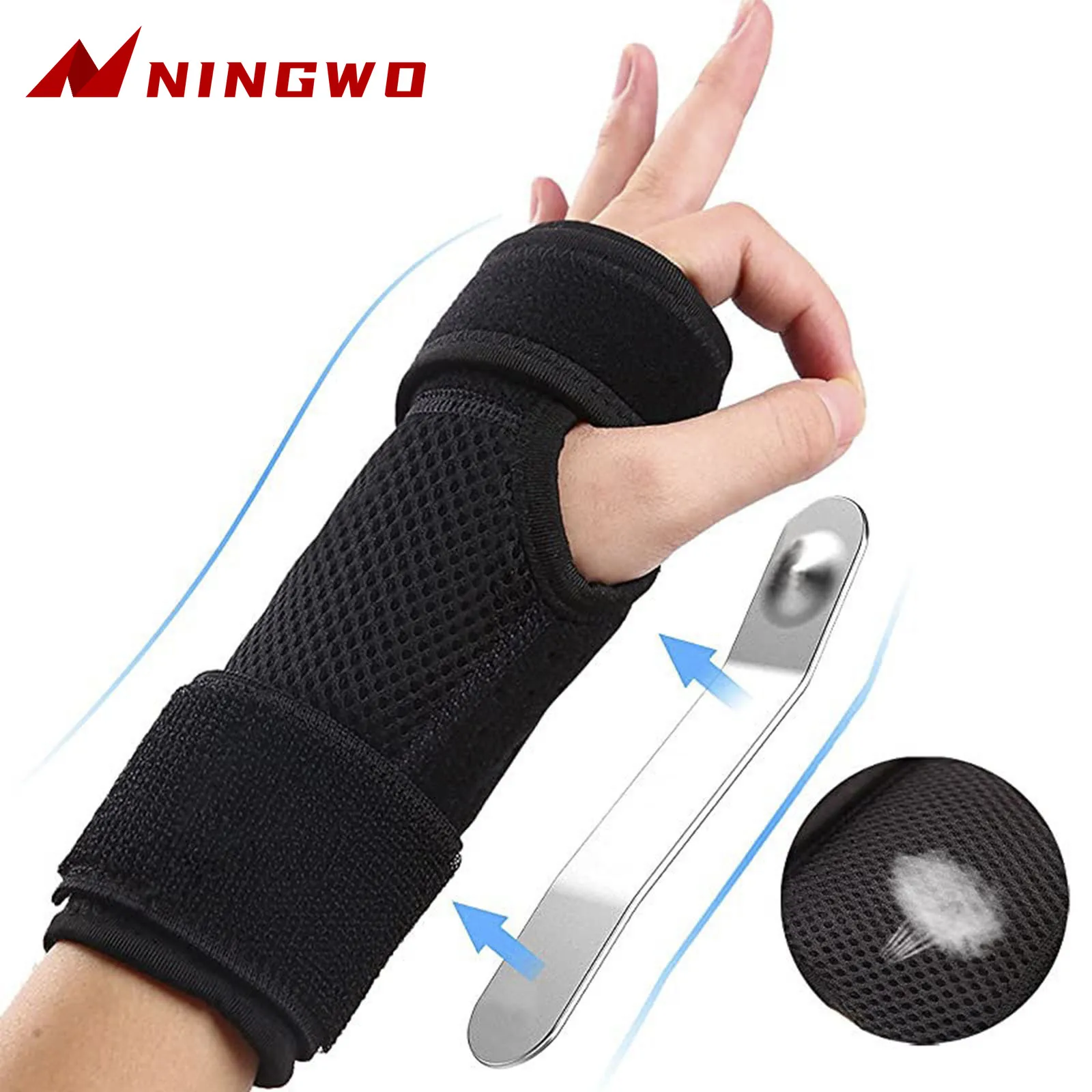 1pc Wrist Support Wrap Band with Curved Aluminum Plate Injury Recovery Wrist Brace Strap Brace for Sprain Training Carpal