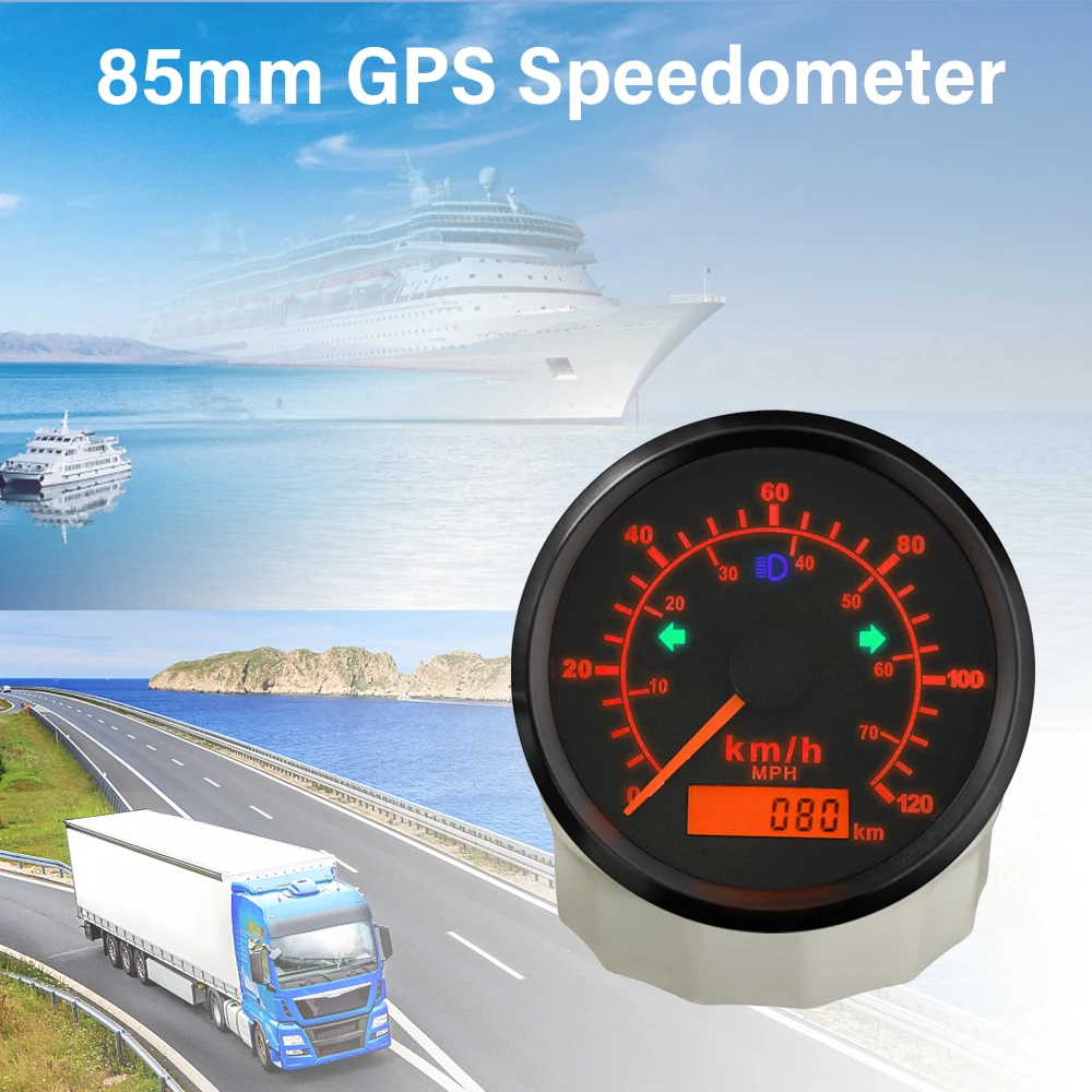 

Rhaxel 85 мм GPS-спидометр 0-120 км/ч 0-70MPH с общим пробегом и красной желтой подсветкой 12 В 24 В для грузовых автомобилей, яхт
