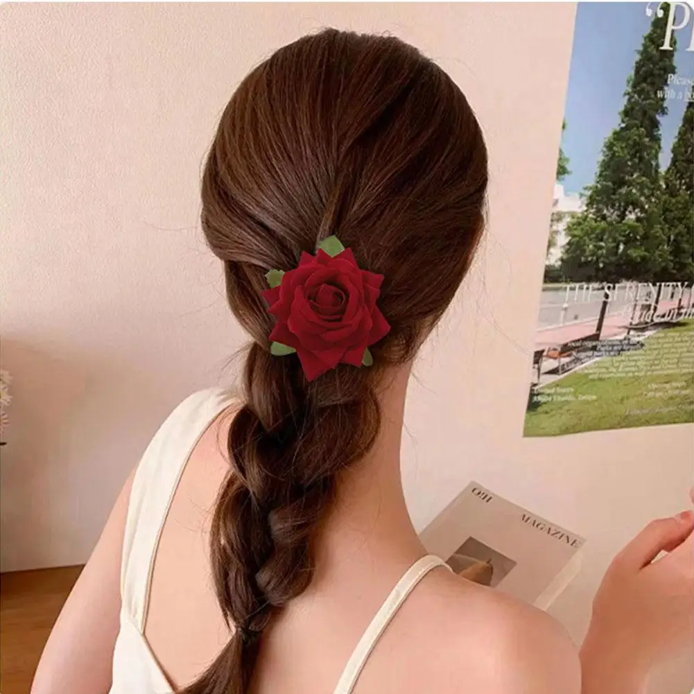 Retro Rose Flower Classy Elegant Fashionable Hairpin Accessories Hair Flower Rose Side Clip Red/pink/white Accessories Hair O6q1