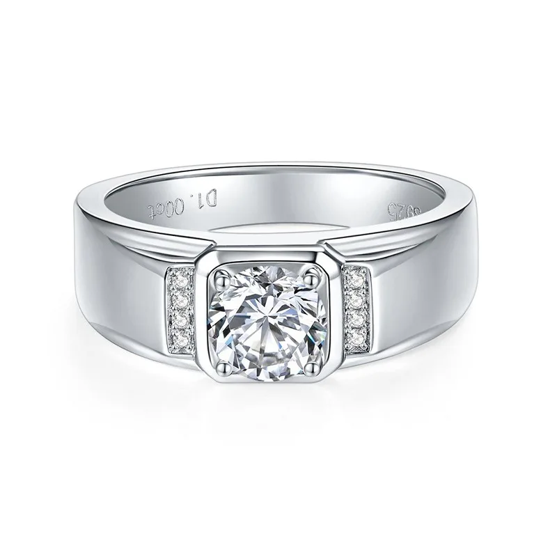 1 Carat Real Moissanite Diamond Rings for Men Stunning s925 Silver Moissanite Ring Plate 18k White Gold Fine Jewelry GRA
