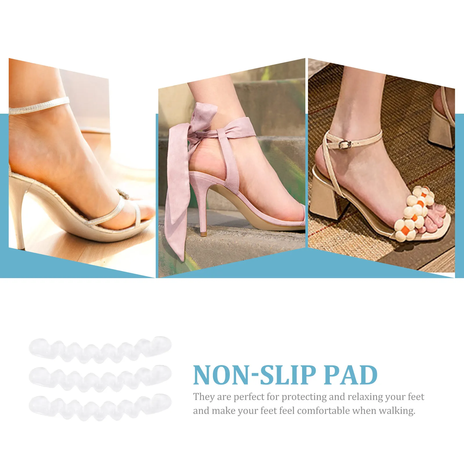 

3 Pairs Non-slip Insoles Heel Pads Shoe Cushions Thickened Foot Gel Half-size Inserts for High Heels Boots Flats Men's Shoes