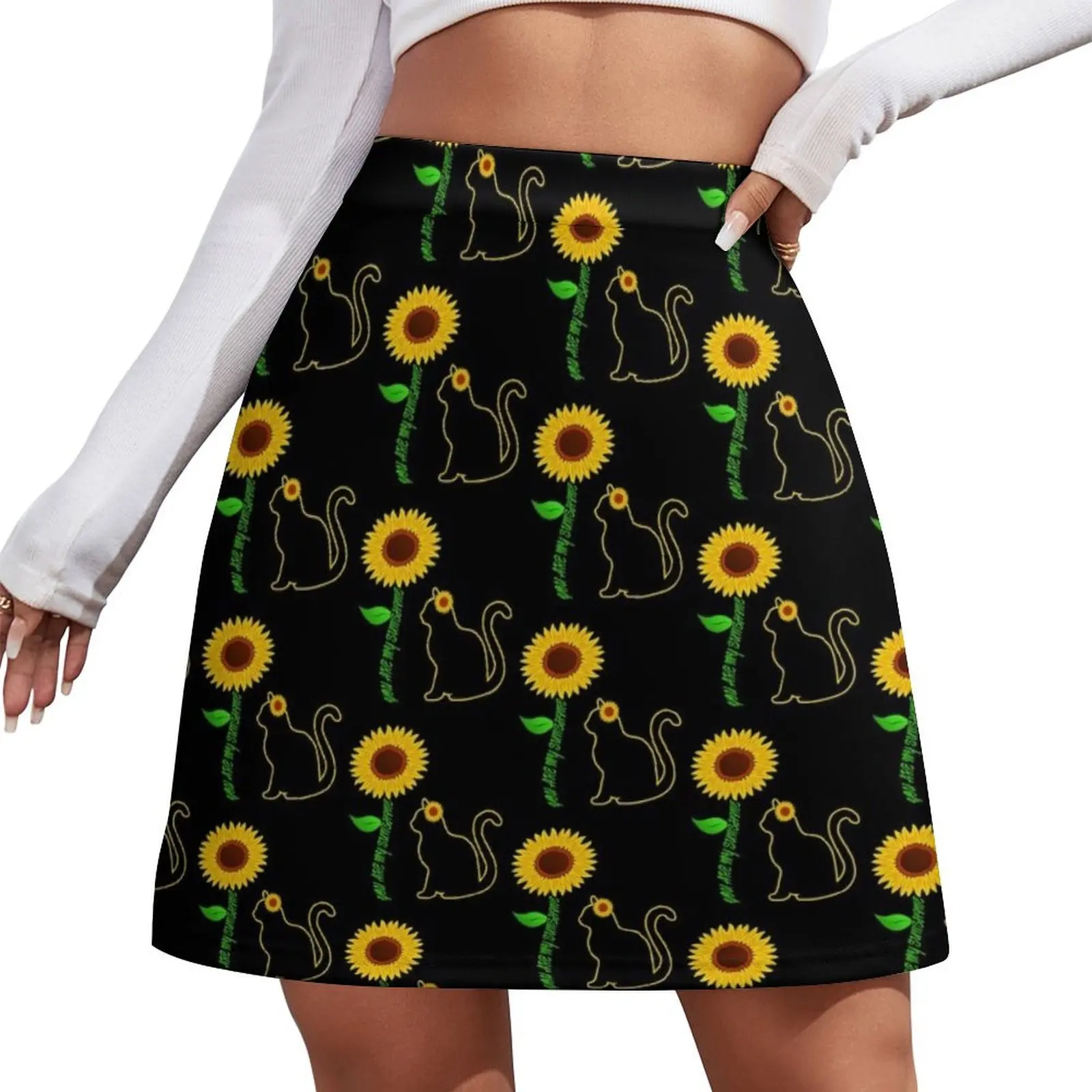 You Are My Sunshine Papillon, Sunflower and Papillon Cat Mini Skirt chic and elegant woman skirt Evening dresses