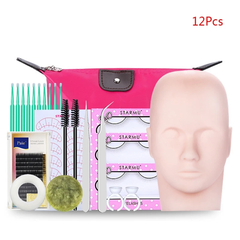 False Eyelashes Extension Kit,Professional Lash Practice Kit with Flat Mannequin for Head,Training Makeup Eye Lash Drop Shipping