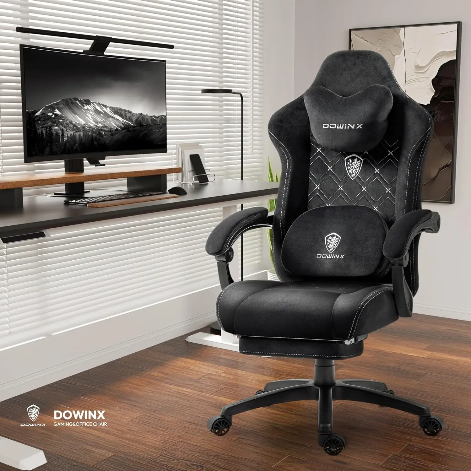 Dowinx Fabric Gaming Chair with Heated Massage Lumbar Support, Breathable Fabric Big and Tall Gaming Chair with Footrest and