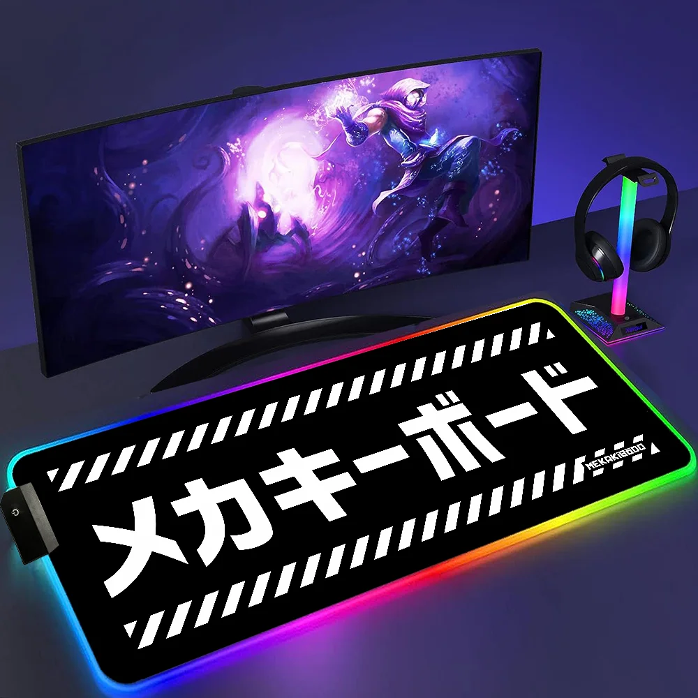 Japanese Letters Black White Mouse Pad RGB Mause Pad Gamer Keyboard Mat Laptop Accessories Deskmat Gaming Laptops Desk Protector