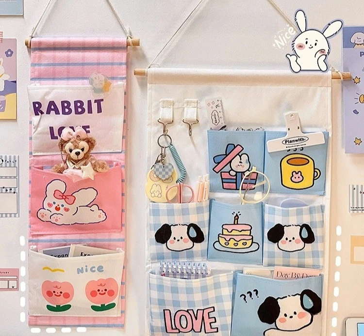 Niedliche Wandaufbewahrungstaschen zum Aufhängen an der Wand, 3/6 Taschen, niedliche Wandaufbewahrungstasche, Organizer, Kawaii-Cartoon-Hängetasche, Tür