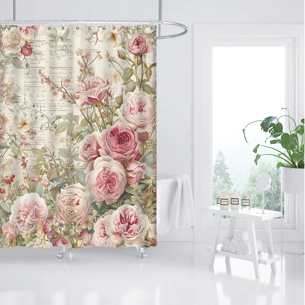 

Элегантная винтажная занавеска для душа с розовой розой и цветочным узором с золотыми акцентами, идеально подходит для декора ко Дню святого Валентина и свадьбы