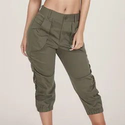 Przycięte spodnie damskie Casual Pocket Elastic Waist Trousers Damskie spodnie Capris Bryczesy outdoorowe Spodnie trzy czwarte Damskie