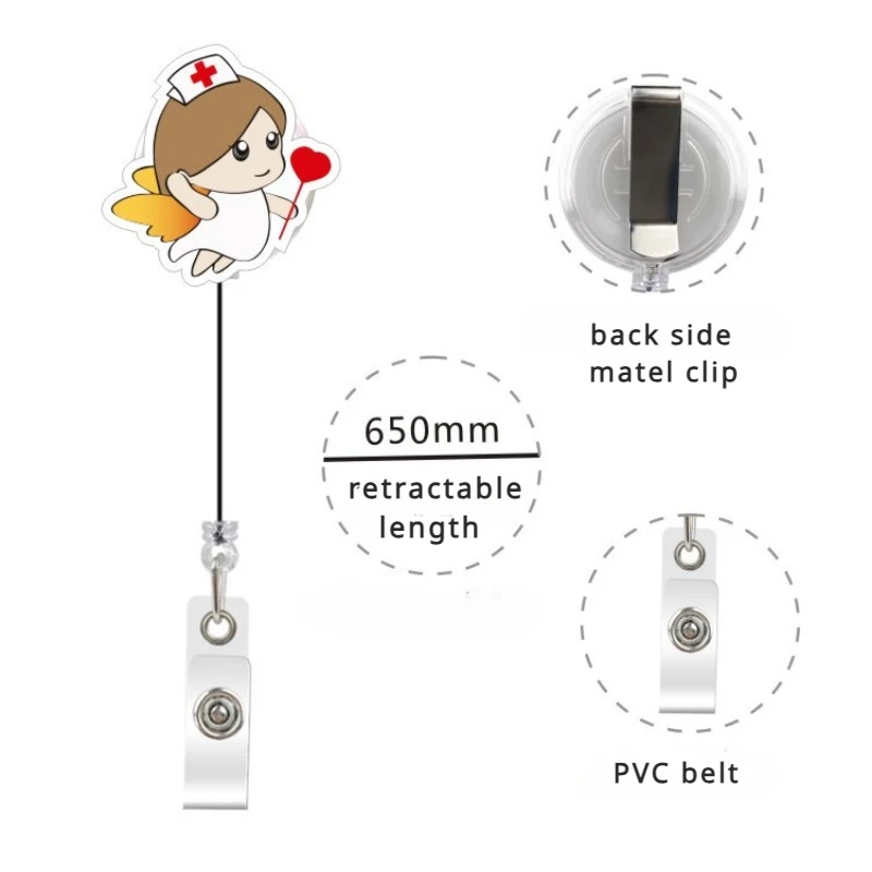 Cartoon Retractable Badge Reel, Chest ID, Tag Clip, Pessoal, Trabalhadores, Passe, Cartão de Trabalho, Chaveiro, Working Permit, Médico, Enfermeira