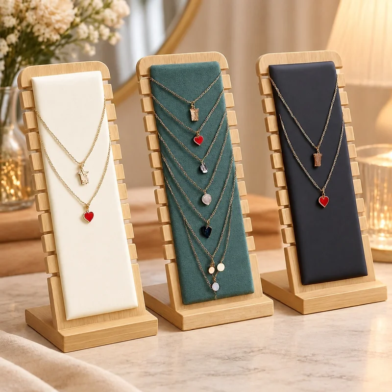 Vertical Jewelry Stand Made of Bamboo for Displaying Necklaces, Perfect for Home or Store Exhibition