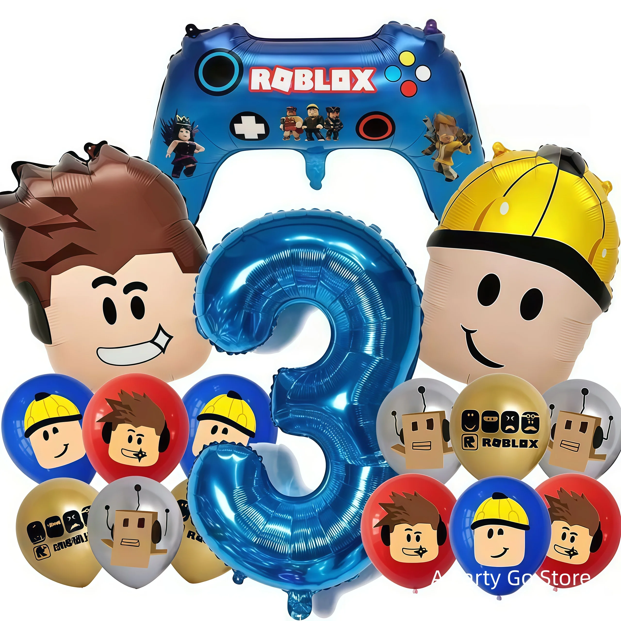 Roblox ballonnen, Roblox thema ballonnen voor jongens, cartoonvormige, dubbelzijdige verjaardagsdecoraties, happy birthday decoratie