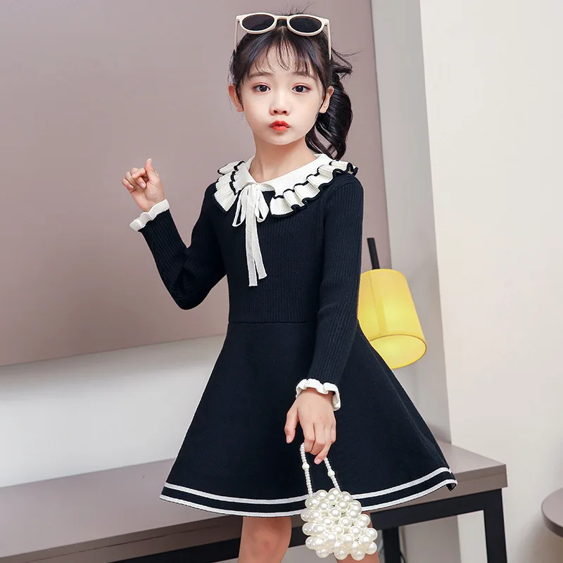 2024 Autumn/Winter New Girls\' Knitted Dress Baby Fashion Princess Dress Sweet and Warm Wool Dress