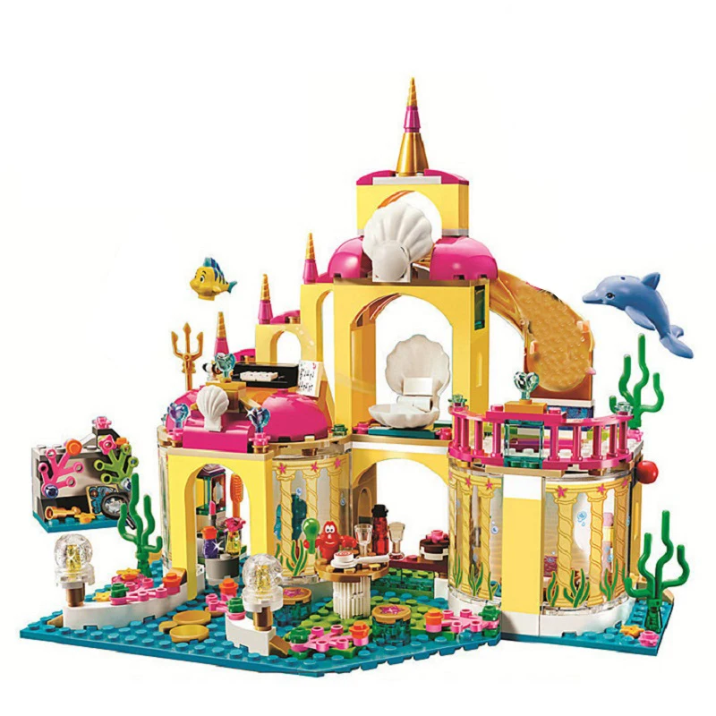 FIT 41063 Disney Princess Ariel's Undersea Palace Castle Mermaid Undersea Palace Elsa Building Blocks Friends Bricks Toys Girl