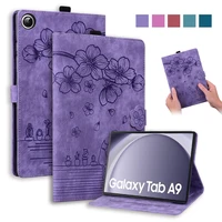 Coque para Samsung Galaxy Tab A9 Funda 8,7 ""en relieve 3D flor gato Funda tipo billetera para Funda Galaxy Tab A9 Funda para tableta SM-X110 X115
