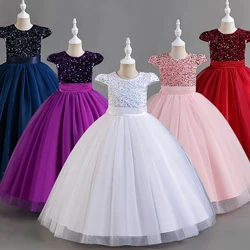 Flower Girls Princess Sequins Baby Wedding Christmas Party Long Dress Teenager Children Kids Elegant Vestidos for 5-14Years