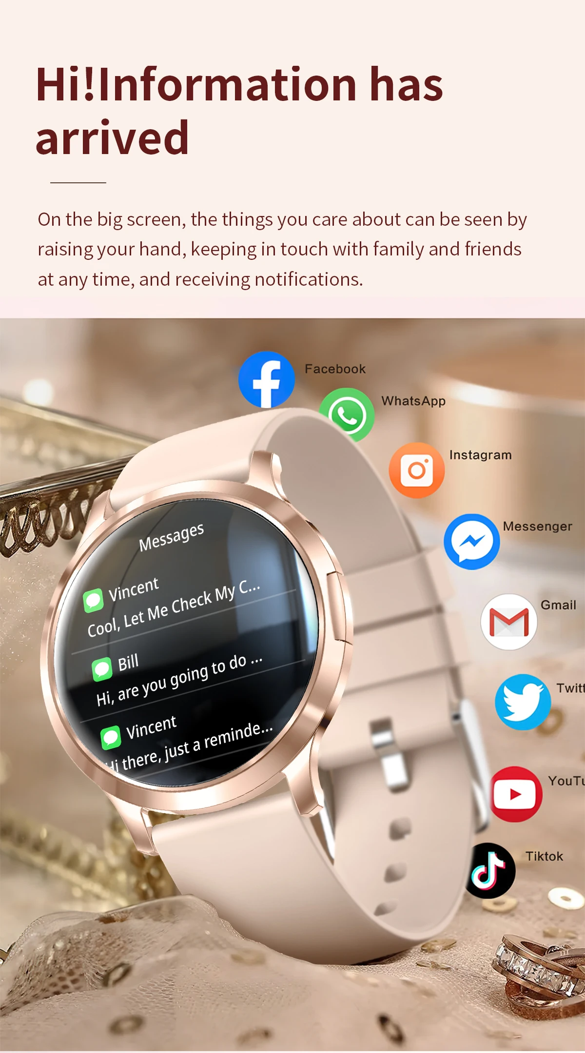 Neue Damen-Smartwatch, 1,32 Zoll, AMOLED, voller Touchscreen, Bluetooth-Anruf, Blutdruck, IP68, wasserdicht, NFC, 7,3 mm, ultradünnes Armband – Detail 6