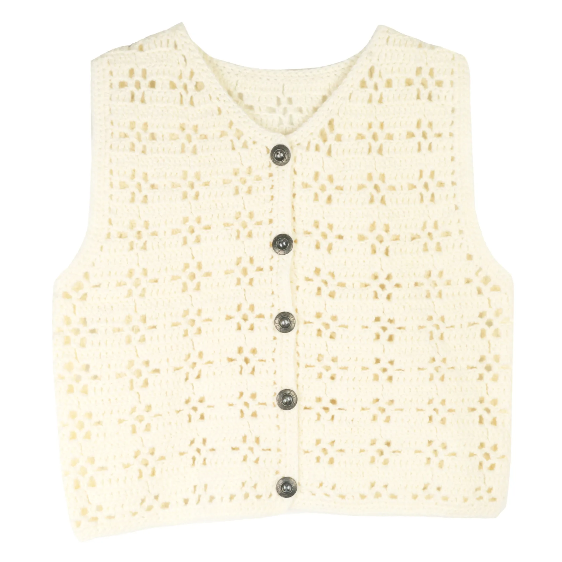 

2025 Autumn New French Hollow Vest Top Retro Bohemian Hand-crocheted Knitted V-neck Sleeveless Vest Cardigan