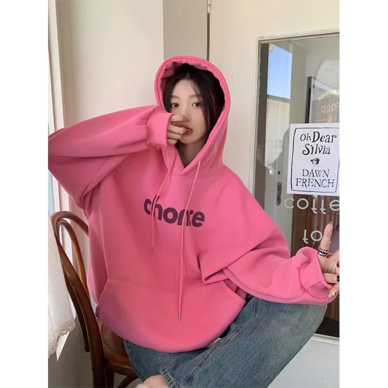 Letter Print Hoodie Women Korean Loose Hooded Shirt Grunge Sweatshirt Y2k Streetwear Clothes Oversized Pullovers Hoodies 후드티