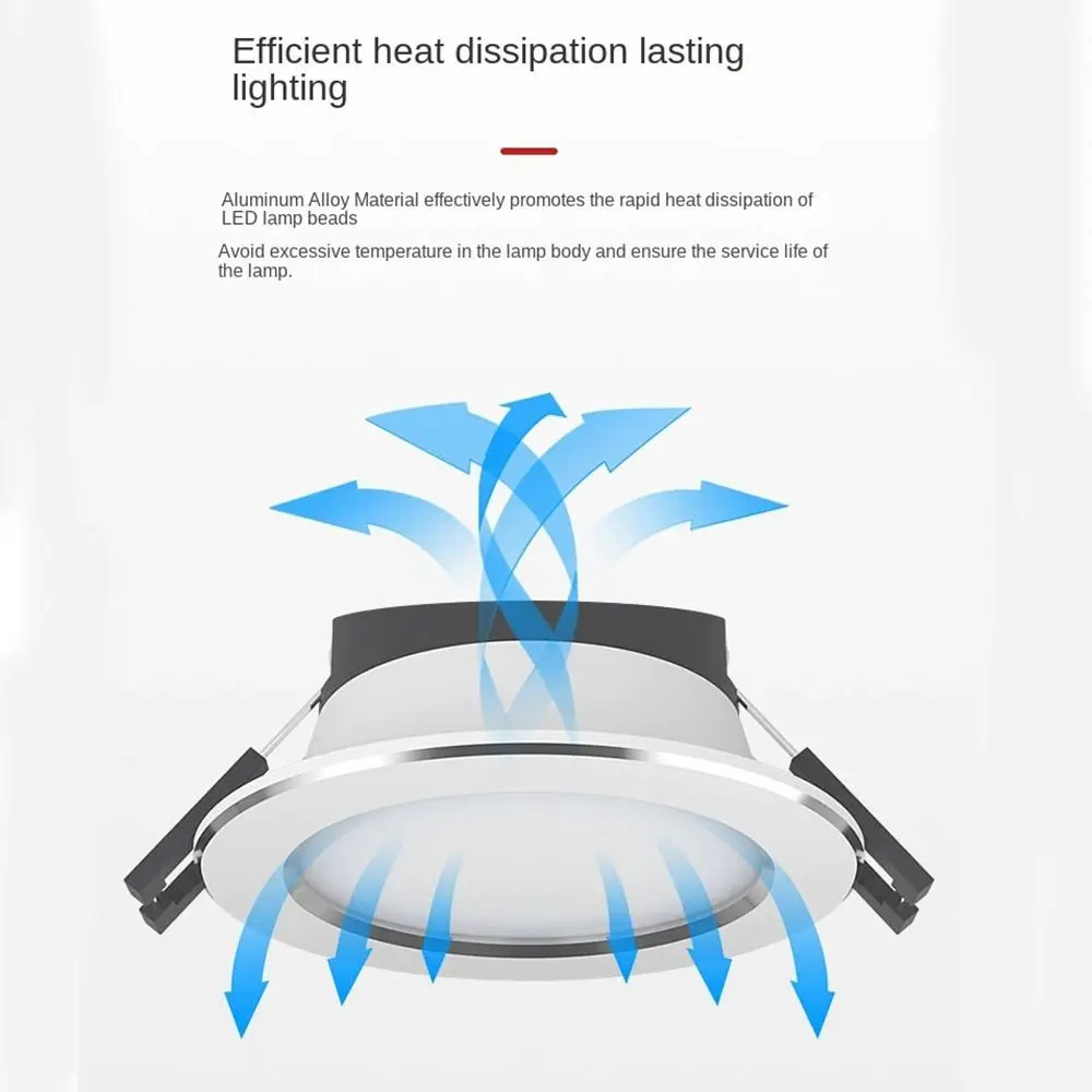 

Прочный встраиваемый светодиодный потолочный светильник, трехцветный точечный светильник с регулируемой яркостью, энергосберегающие антибликовые потолочные точечные светильники для спальни