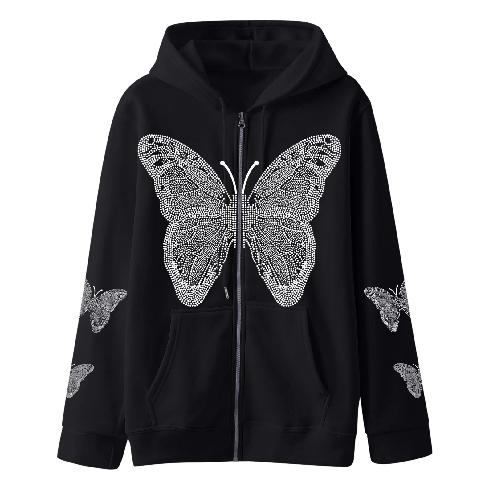 

2024 Trend New Butterfly Printed Hood Street Fashion Leisure and Comfortable European and American Zipper Sweater Women Sweater