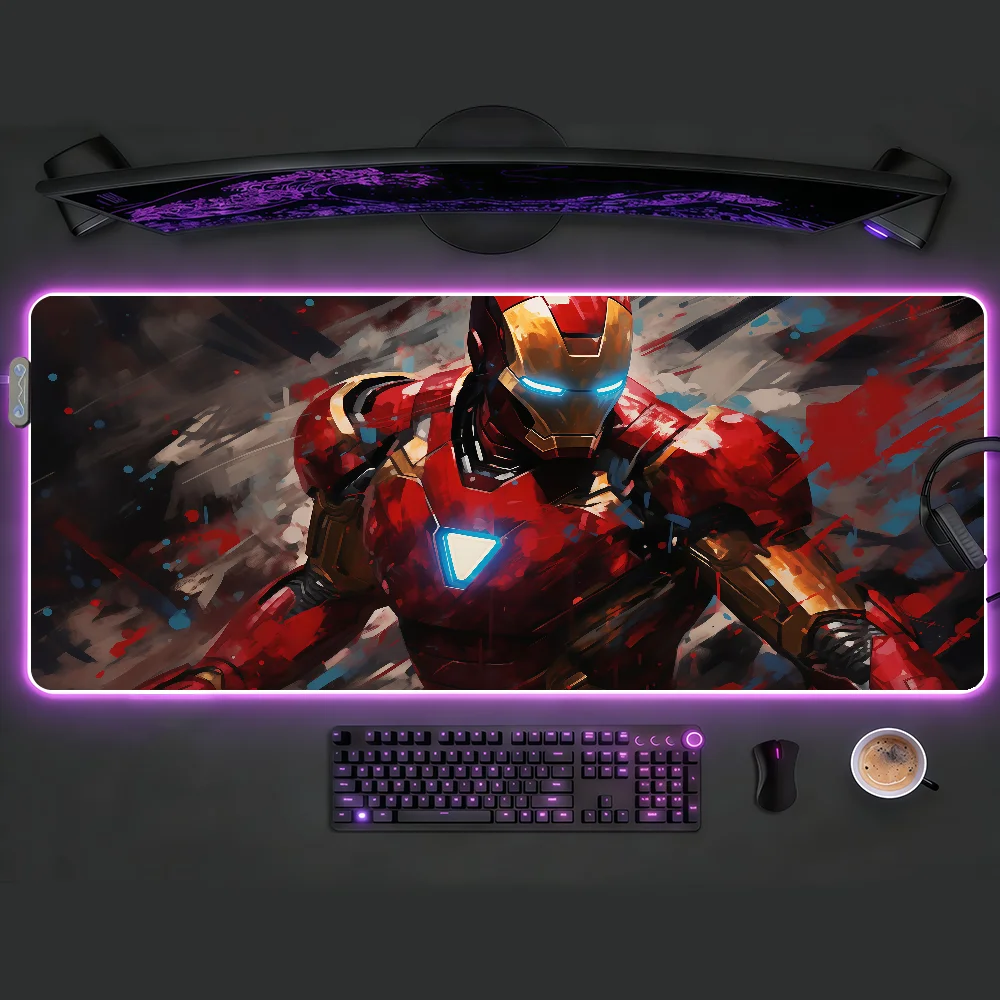 

Spuerhero I-Iron M-Man Mouse Pad RGB LED Non-slip Desk Mat Rubber Gaming Accessories Large XXL Computer Office Keyboard Carpet