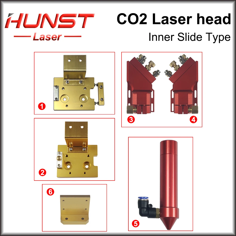 Testa Laser CO2 a scorrimento interno di vendita calda Hunst con ugello d'aria per pezzi di ricambio per macchine da taglio Laser a binario di guida interno