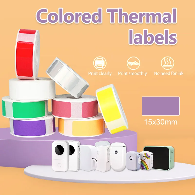 2/5 لفات P15 P50 الحرارية التسمية ملصق 15x30 مللي متر ذاتية اللصق لفة ملصقات ملونة ورقة شريط ملصقات اسم المطبخ مكتب نوع العلامة