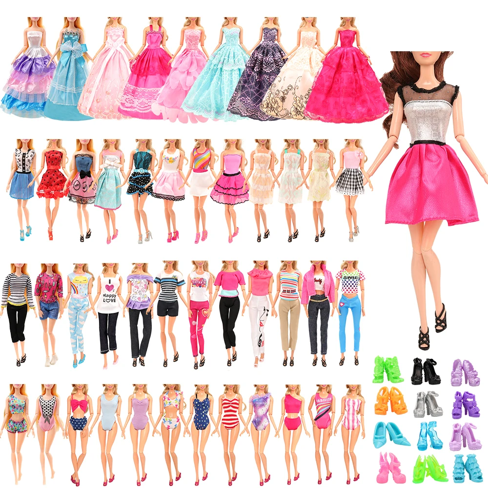 BARWA 18 Pcs 30cm Doll Clothes and Accessories-2 Princess Dresses+2 Fashion Dresses+2 Top and pants+Swimsuits+10 Shoes