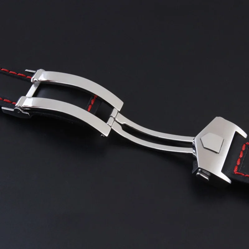 19mm 20mm 22mm Black red line Bracelet for Tag Heuer for Carrera for Monaco Leather Replacement band Cowhide Universal Accessory