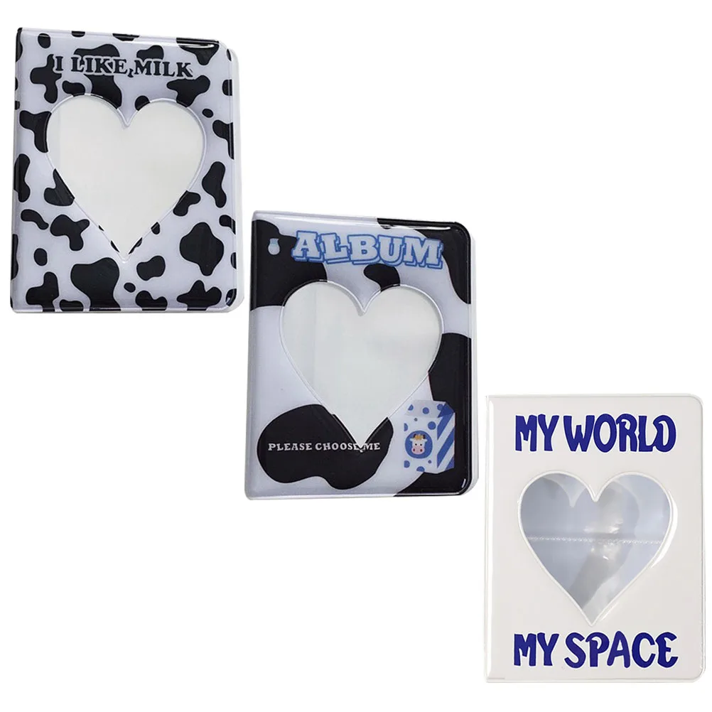 

3pcs Album PVC Small Diy Photo Album Post Card Holder Scrapbook Photos Cow Pattern 3 Inch Family Keepsake Picture Book