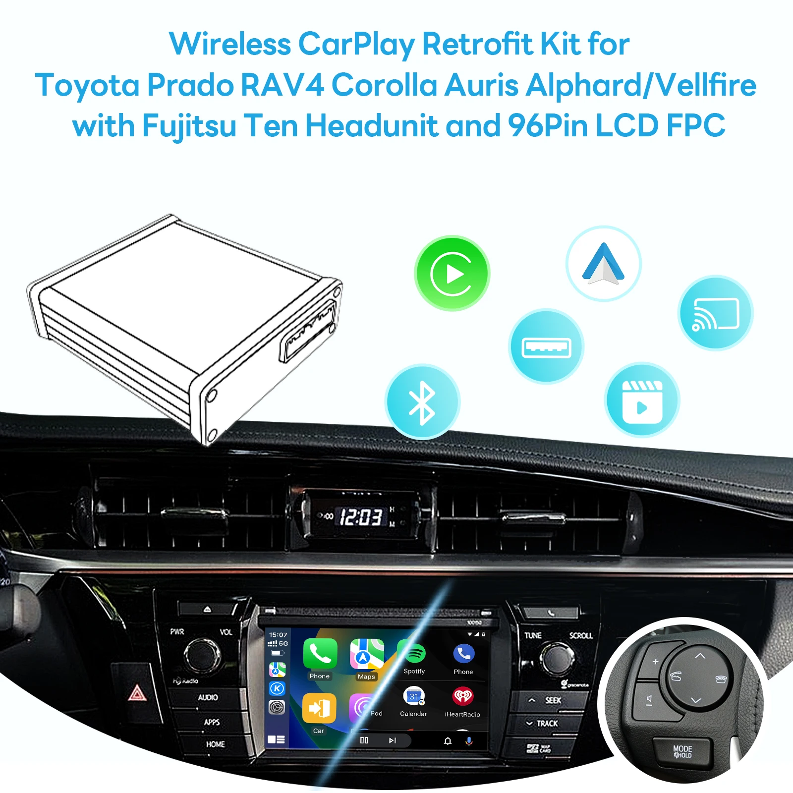 Exploter Interface Prado RAV4 OEM Fujistu Headunit Wireless Carplay Android Auto Module Retrofit Decoder