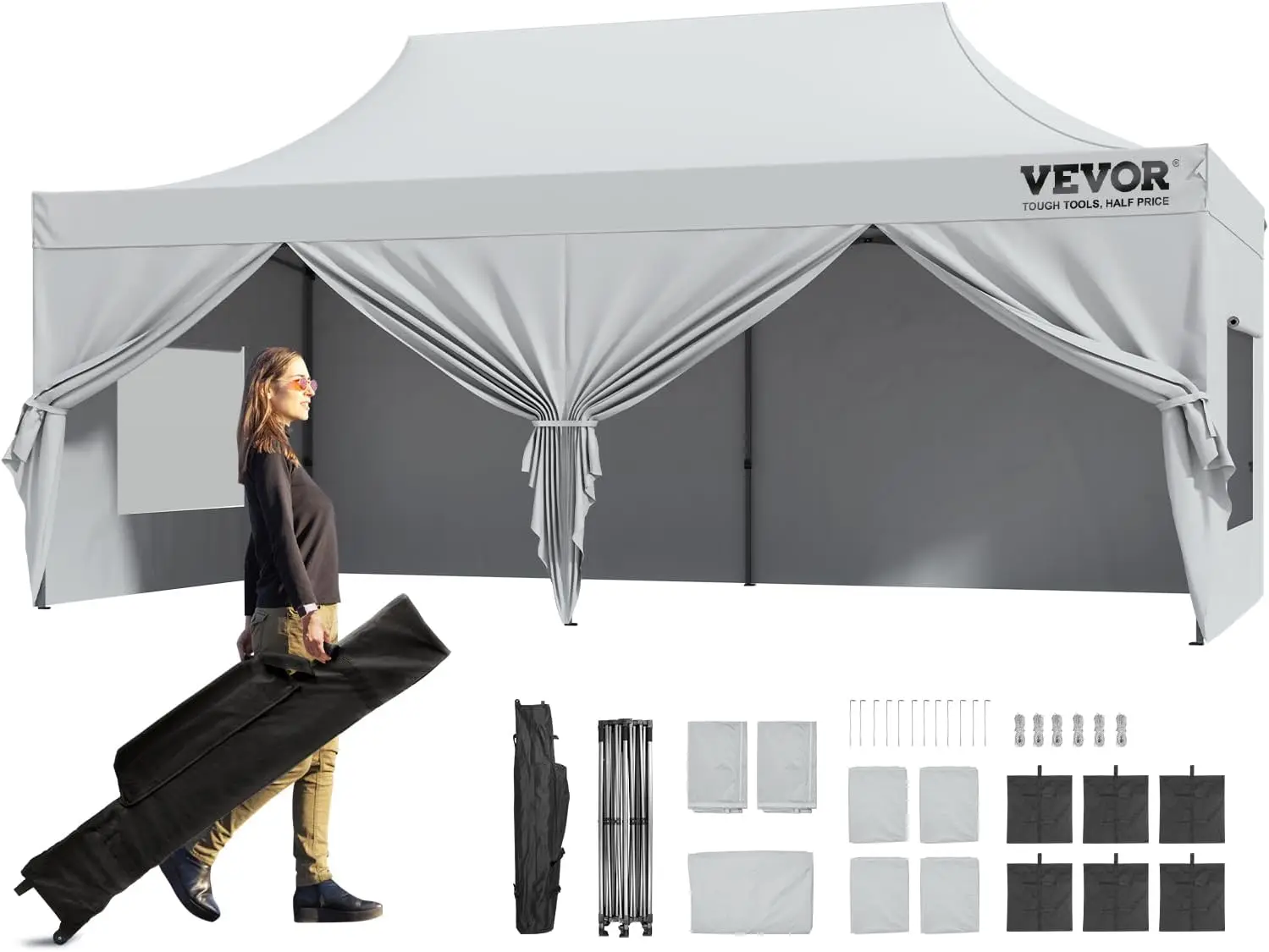 Pop up Canopy w/Removable Sidewalls, Instant Canopies Portable Gazebo & Wheeled Bag,UV Resistant Waterproof,Enclosed Canopy Tent