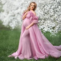 Elegant Pink Mermaid Maternity Dress Overskirts Women Robes for Photoshoot Pregnancy Dressing Bridal Babyshower Gowns