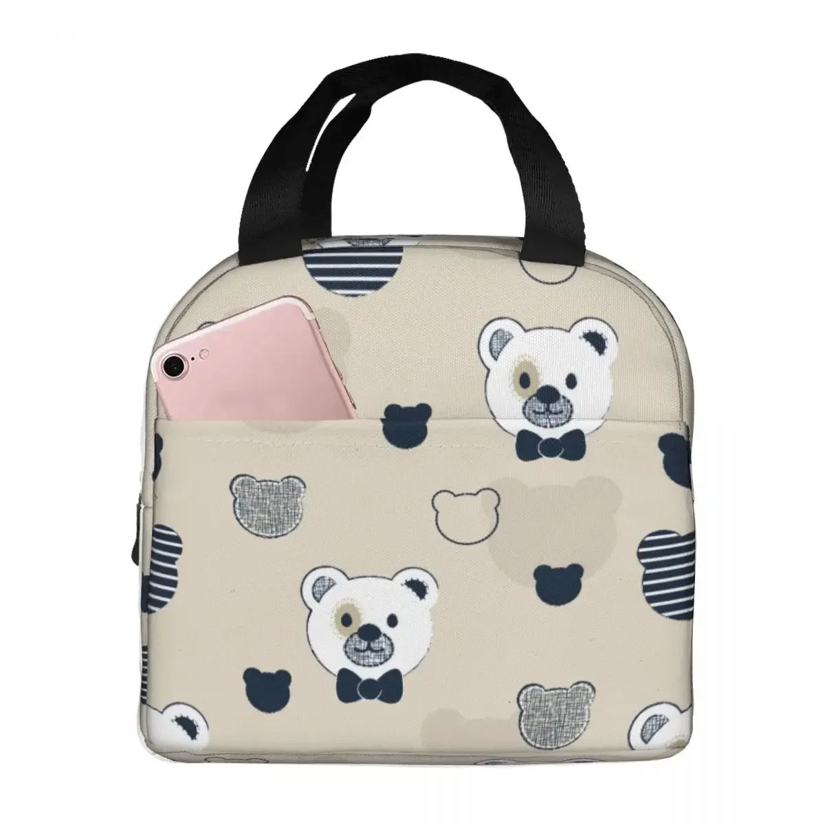 Cute Bear Lunch Bag Portable Insulated Oxford Cooler Animal Thermal School Lunch Box for Women Kids