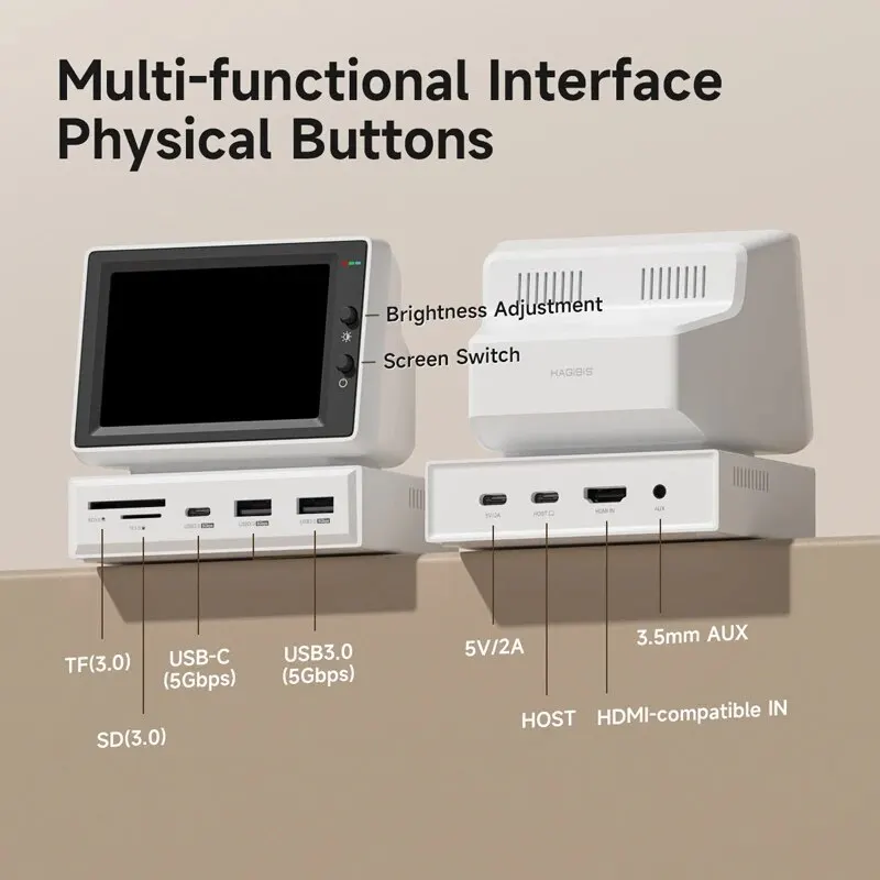 Hagibis IPS 미니 스크린 AIDA64 미니 PC CPU RAM HDD 데이터 모니터 디스플레이 서브 스크린, 노트북 PC 맥북용 USB C 허브 포함, 3.5 인치