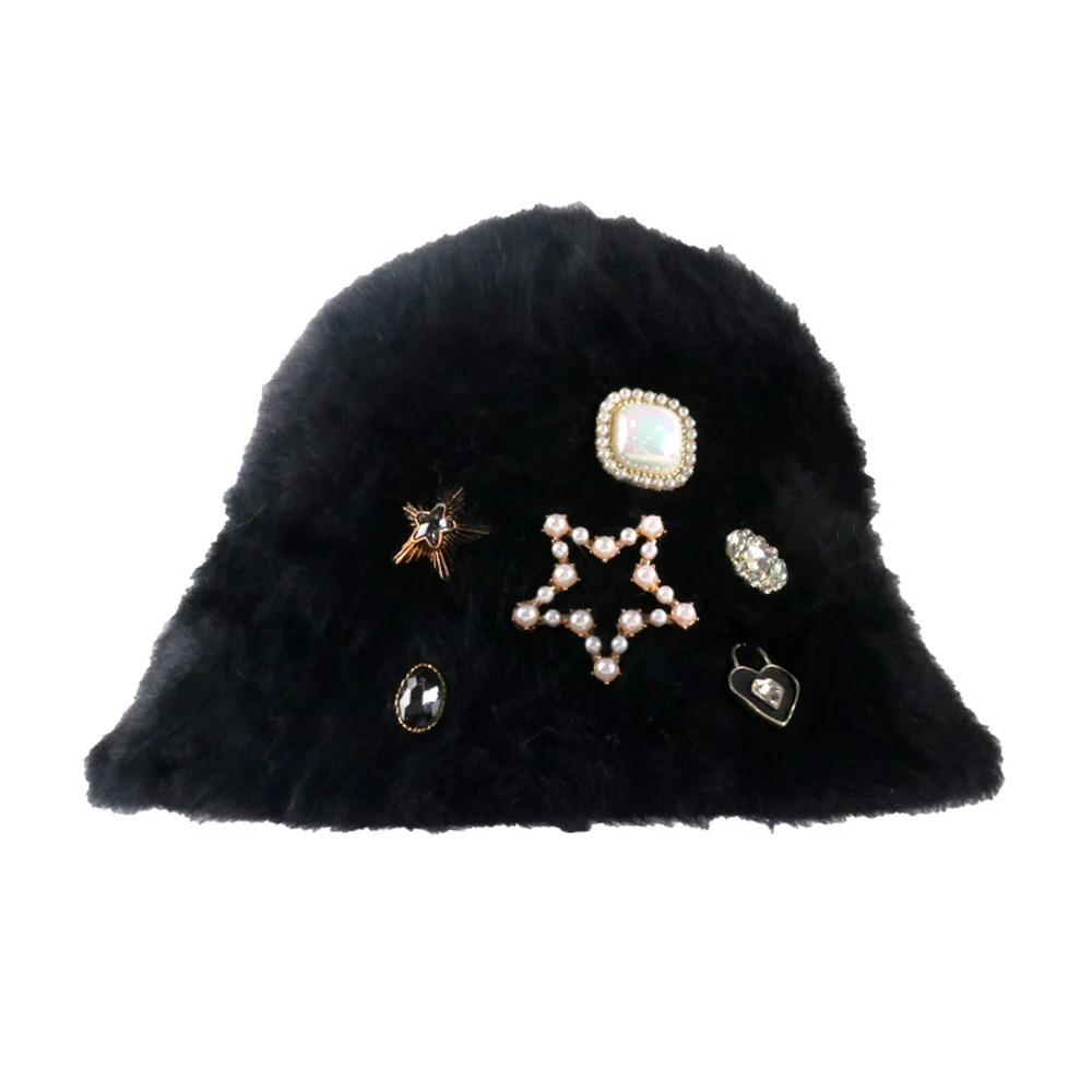 2023 Artificial Rabbit Fur Bucket Hat Women Autumn Winter Warm Thickened Fisherman Panama Plush Basin Gorro Lady Cap