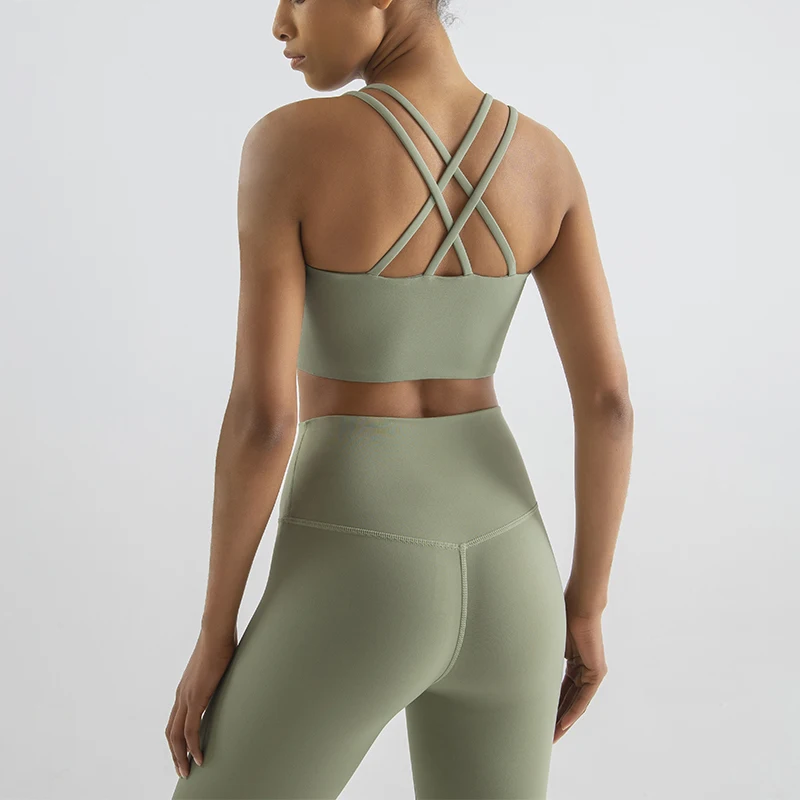 SOISOU-Sujetador deportivo de nailon para mujer, ropa interior Sexy con espalda cruzada elástica, para Yoga, gimnasio y Fitness