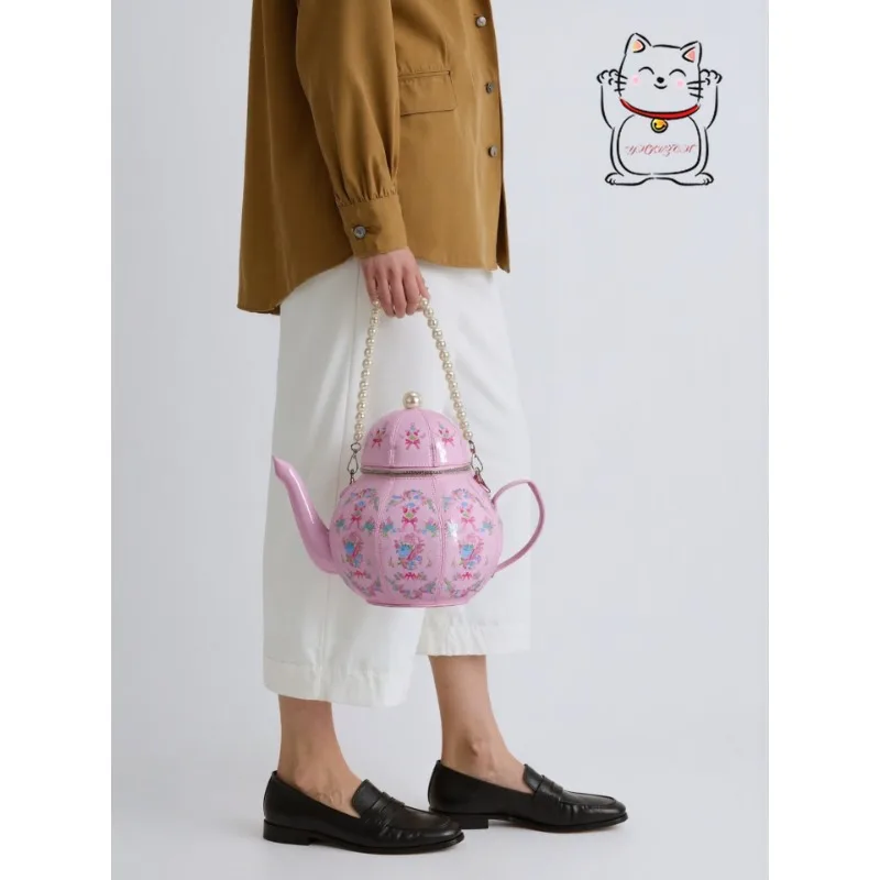 

Pearl Handheld Teapot Shape Bag Lolita Cosplay Sweet Girl Printed Creative Alien Bag Halloween Carnival Night Carnival