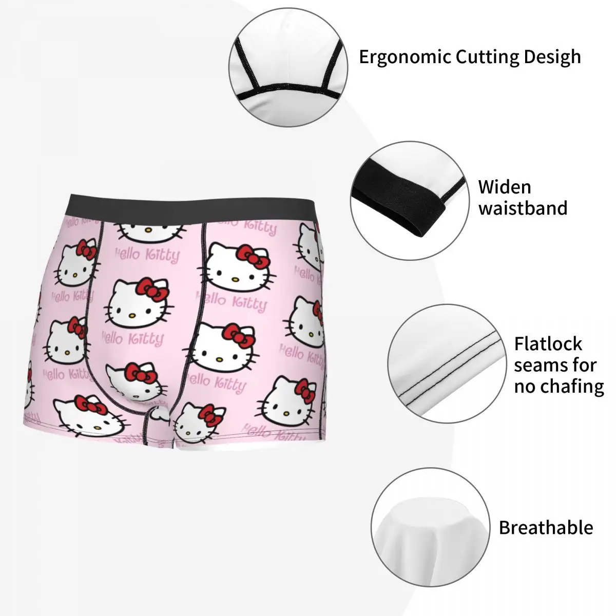 Funny Boxer Hello Kitty Face Shorts Panties Briefs Men Underwear Breathable Underpants for Homme S-XXL