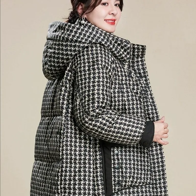 Women's Autumn Winter Top Coat Cotton Coat Houndstooth Warm Thickened Retro Simple Comfortable Loose Casual Soft Niche Versatile