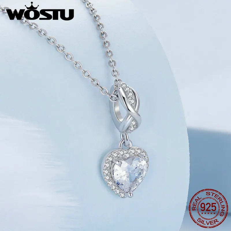 WOSTU 925 Sterling Silver Delicate Shiny Infinite-heart Pendant Zirconium Love Charms Fit Original Bracelet DIY Jewelry Making - Image 3