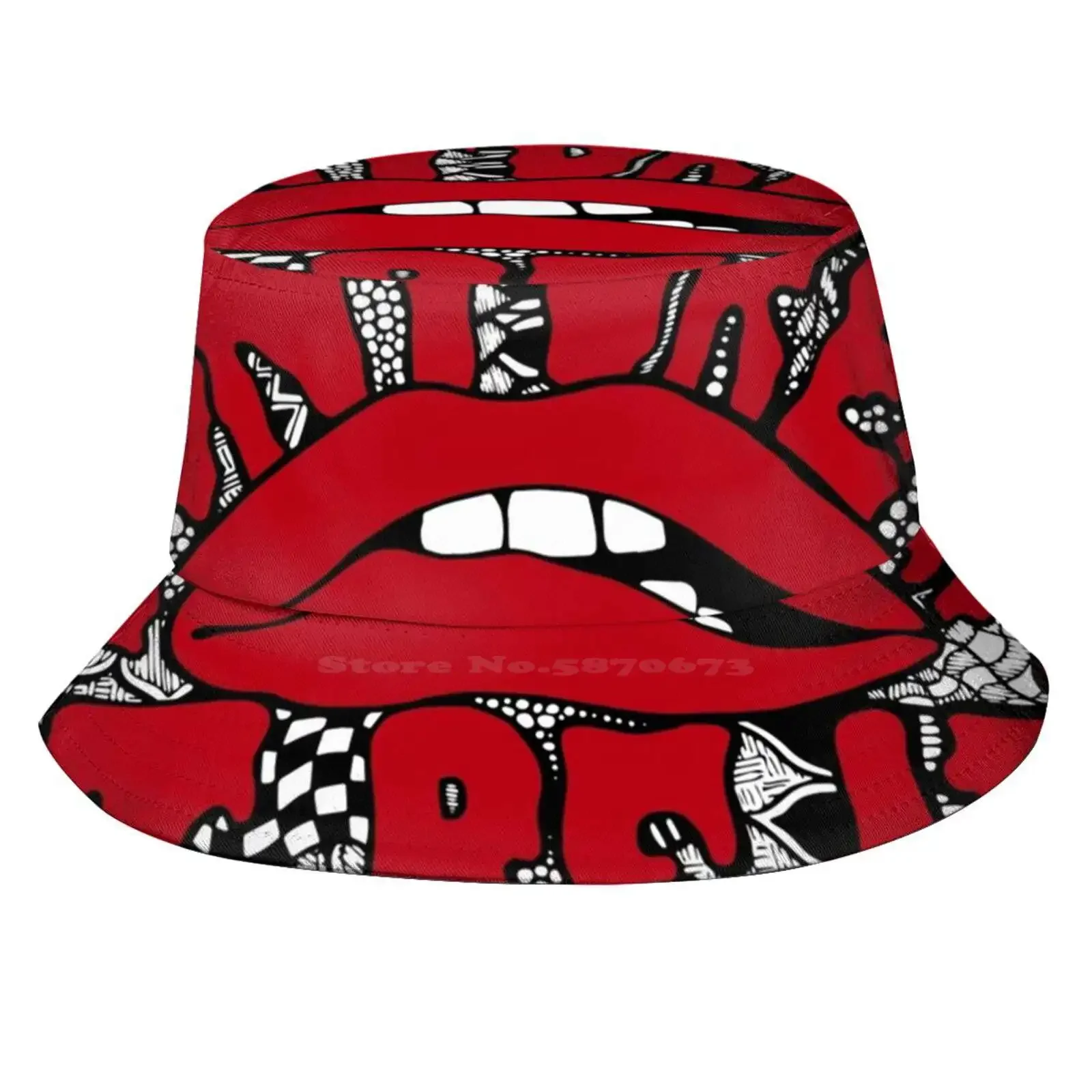 Horror Picture Show Zentangle Sun Cap Fisherman Hat Bucket Hats Red Lips Zentangle horrorpitcureshow Timcurry