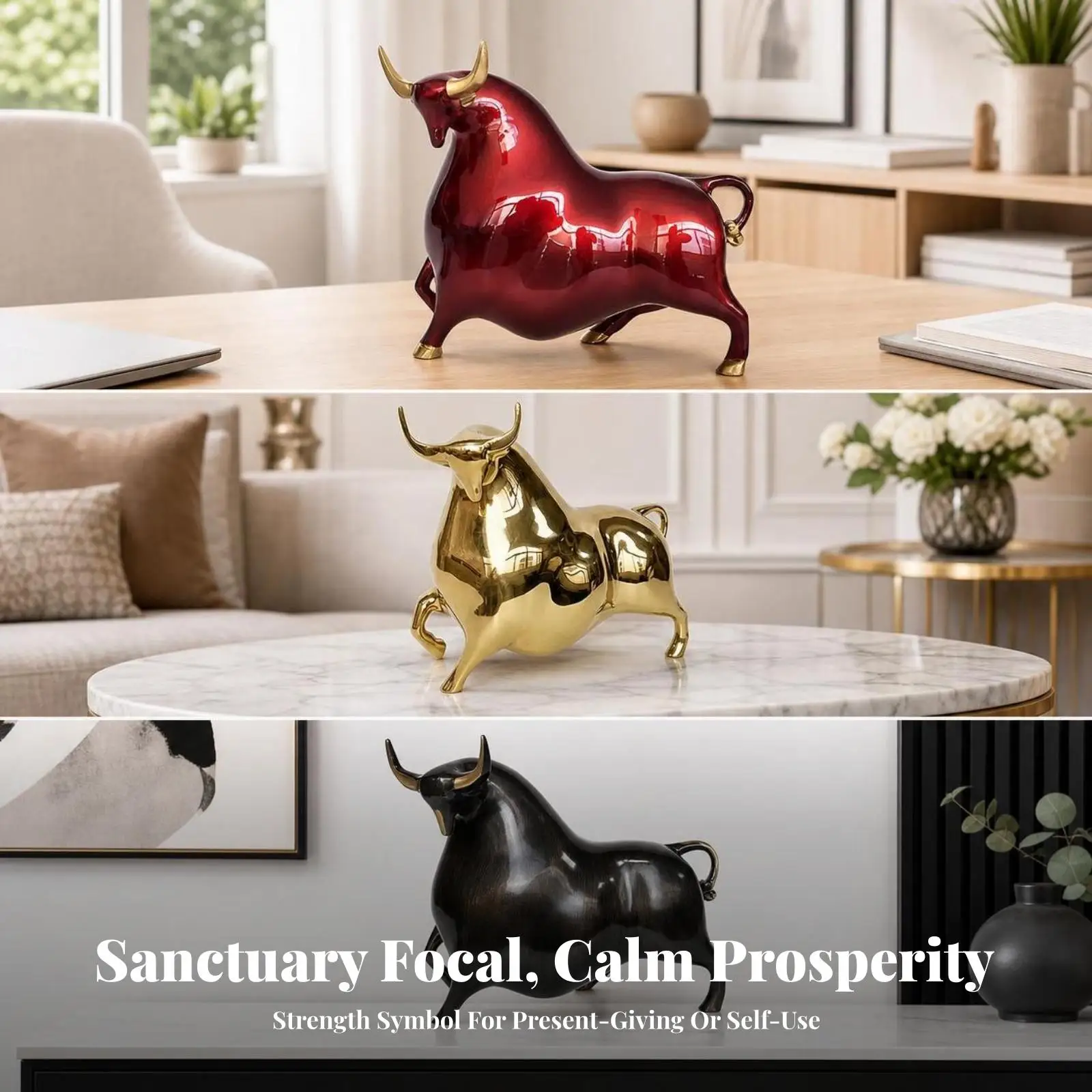 Well Carved Bull Sculpture | Glossy shiny Finish, Decorative Bull Sculpture, for Living Room