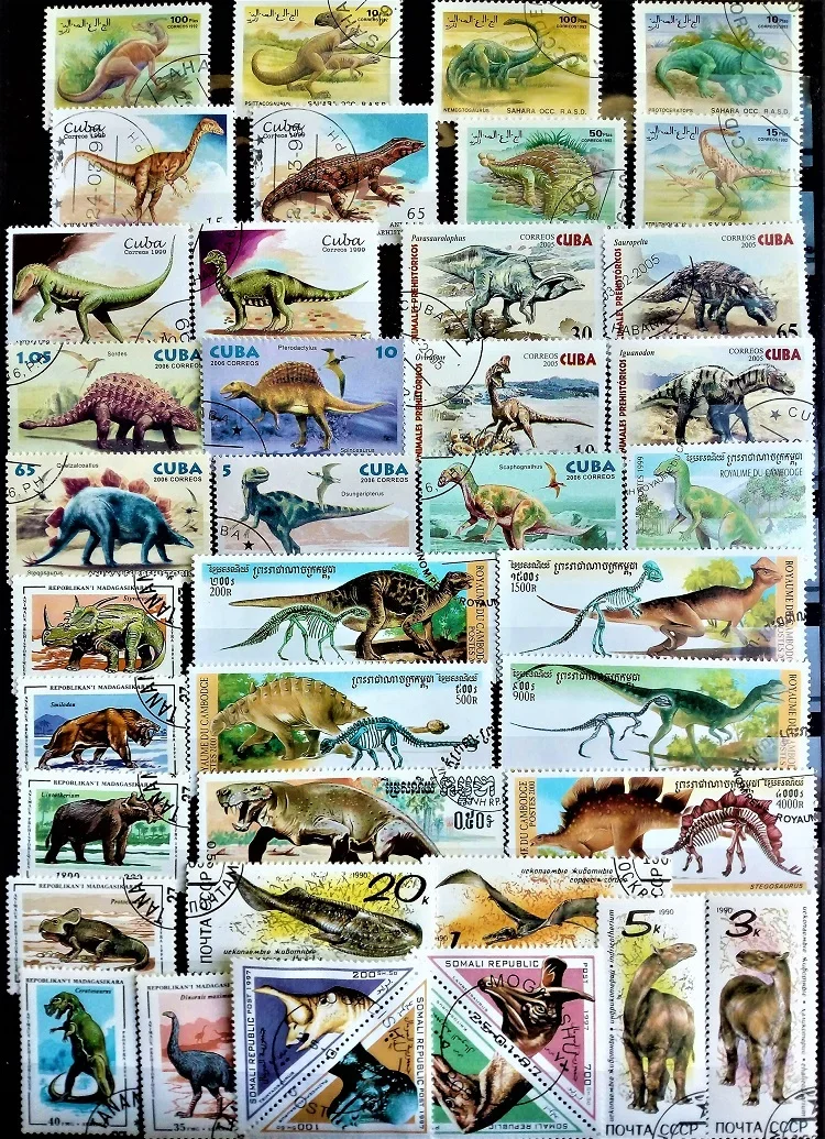 50 unids/lote sellos de dinosaurios prehistóricos todos diferentes de muchos países sin repetición sellos postales marcados para coleccionar